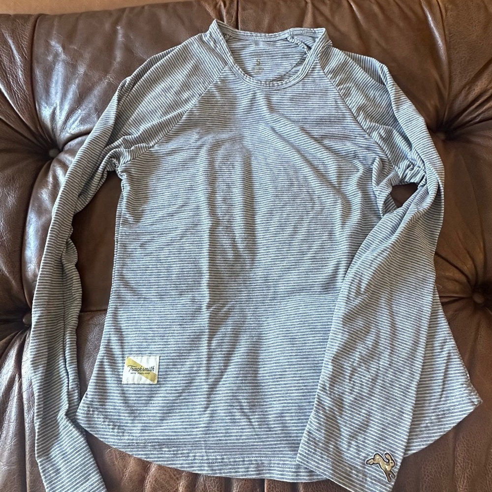 Tracksmith blue and white Striped Long Sleeve Tee